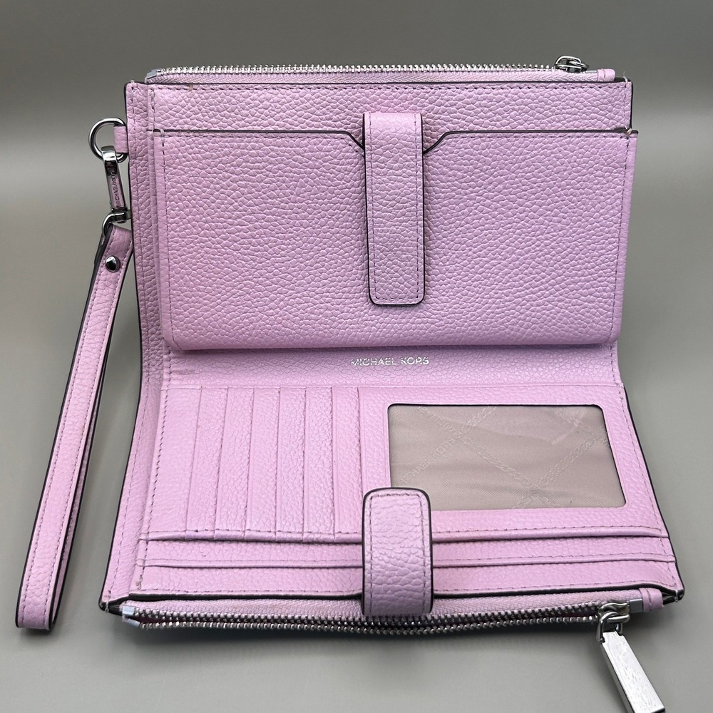 MICHAEL Michael Kors Adele Double-Zip Pebble Leather Phone Wristlet Lilac Pink - Picture 5 of 14